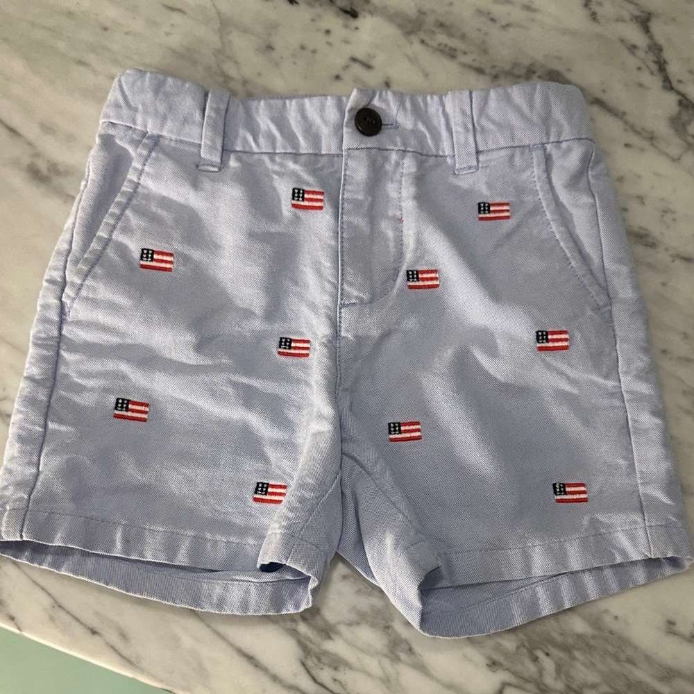 Janie and Jack Light Blue Shorts with Flag Embroidery